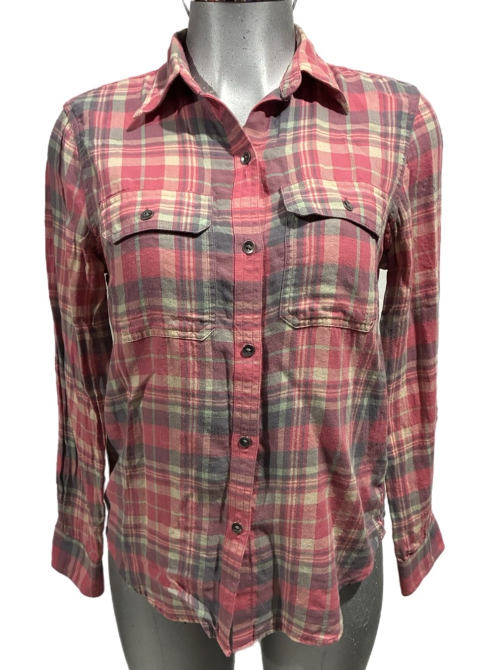 Chaps Pink Classic Plaid Flannel Shirt Top Cotton Granola Girl Gorpcore Medium